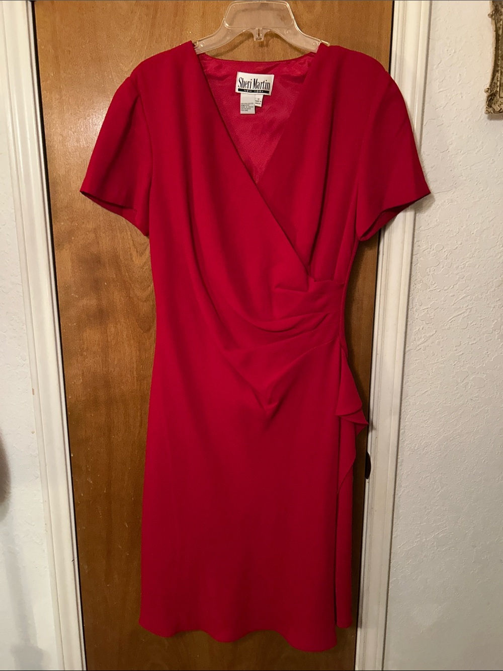 Sheri Martin Vibrant Red Faux-Wrap Midi Dress. Like new. 12